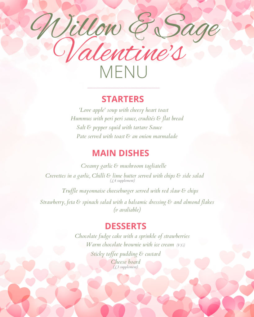 Valentine’s Menu Willow and Sage Cranbrook